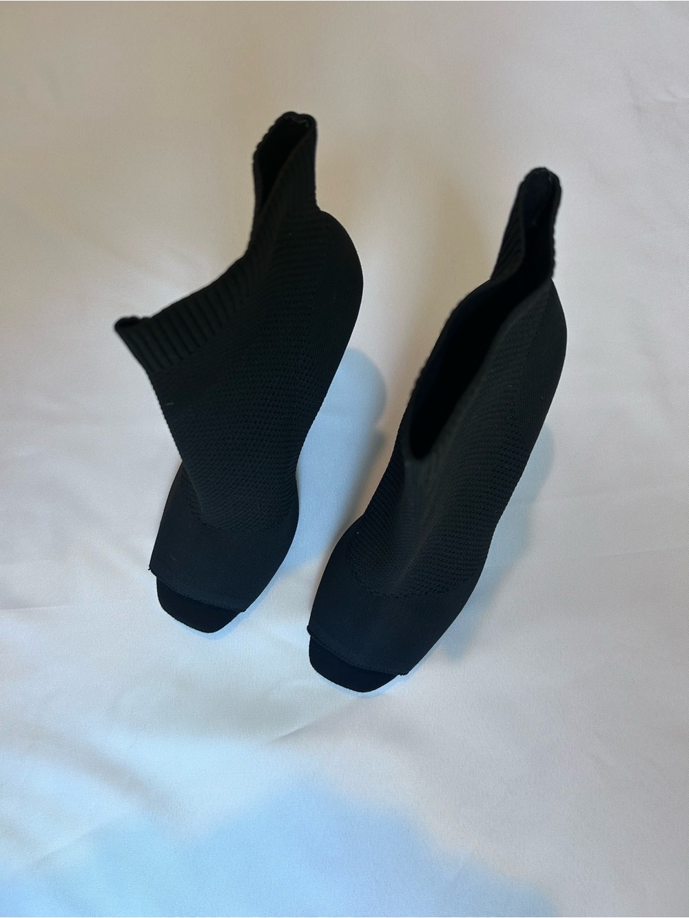 MIA Black Knit Peep-Toe Sock Boots